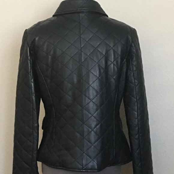 KENAR Black Quilted Leather Jacket Women's Size 4 - Picture 4 of 12